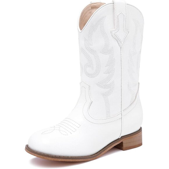 Unisex Child White Mid Calf Glitter Toddler Cowboy Boot Little Big Kids Western - Picture 1 of 7